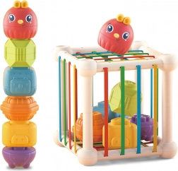 woopie baby cubo sensoriale elastico e sorter per bambini con animaletti + sonaglino, 7 pezzi