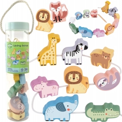 Animali ZOO in legno da infilare WOOPIE GREEN, montessori, 13 pezzi