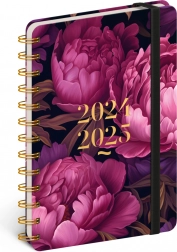 Notique planner spiralato 18 mesi Petito – fiori viola 2024/2025, 13 × 18 cm