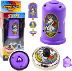Set con trottola sparante Unicorno viola
