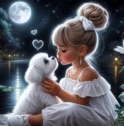 Pittura con diamanti Ragazza con cane 30x40cm