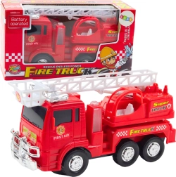Autopompa dei vigili del fuoco con scala mobile, luci e suoni