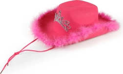 Cappello da cowboy rosa con corona e piume da donna