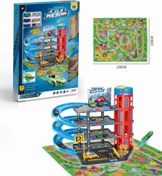 Parcheggio multilivello con ascensore, tappetino stradale e accessori