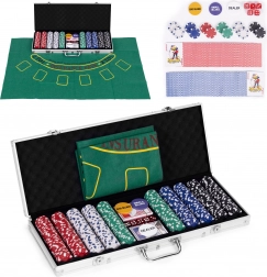 Set Poker e Blackjack – 500 gettoni, 2 mazzi di carte, dadi, tappetino da gioco, valigetta con chiusura