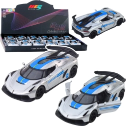 Macchinina sportiva in metallo 1:32 con retrocarica e portiere apribili – argento