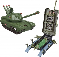 carro armato-garage con 4 auto, effetti luminosi e sonori, 44 cm