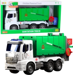 Grande set per camion della spazzatura con container sollevabile, luci e suoni, verde 1:10