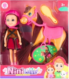 Bambola cavallerizza a cavallo 15 cm con accessori