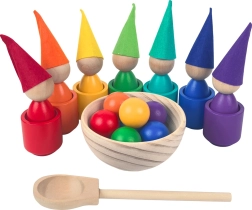 Bamboline arcobaleno con palline – giocattolo montessori in legno 7 colori