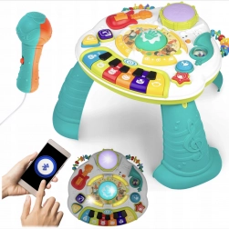 Tavolino musicale educativo con pianoforte, tromba e microfono