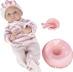 Bambola bebè in tutina rosa 40 cm con accessori
