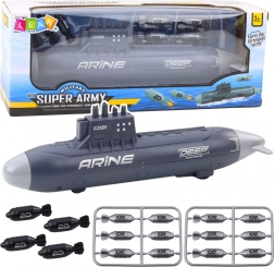 Sottomarino con siluri e propulsione a frizione grigio scuro 28 cm