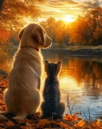 Pittura diamantata gattino con cagnolino 30 × 40 cm