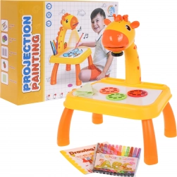 Tavolino da disegno per bambini con proiettore a forma di giraffa – giallo