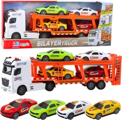 Set camion rimorchio con 4 macchinine, luci e suoni