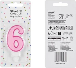 Candela di compleanno rosa a forma di numero 6, 7 cm