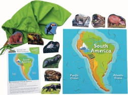 Puzzle in legno America del Sud e i suoi animali - 16 pezzi e 10 animali