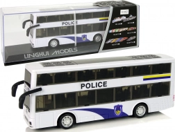 Autobus della polizia a due piani con motore a retrocarica, luci e suoni