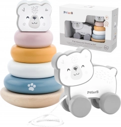 Viga PolarB set in legno orso polare: piramide e orsetto da trainare