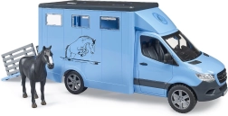Bruder Mercedes‑Benz Sprinter trasporto cavalli con figurina