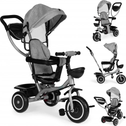 Triciclo per bambini passeggino 2 in 1, sedile girevole e cappottina pieghevole, grigio ECOTOYS