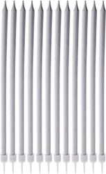 Lunghe candeline argentate per torta 14,5 cm, 12 pz