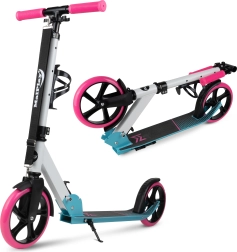 Monopattino pieghevole bianco‑rosa‑azzurro con tracolla