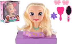 Testa per acconciature bionda con accessori