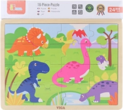 Puzzle in legno VIGA con dinosauri, 16 pezzi