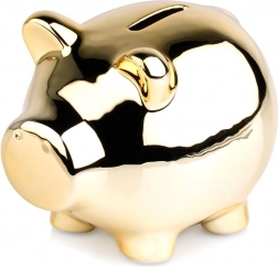 Salvadanaio in ceramica dorata a forma di maialino 11,5 × 9 cm