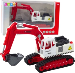 Escavatore cingolato con benna in metallo, cabina girevole, luci e suoni