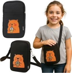 Borsa a tracolla per bambini e donne con capibara, nera 20 × 14,5 cm