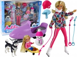 Bambola ANLILY sport invernali con husky e motoslitta da neve