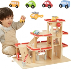 Garage di parcheggio in legno con ascensore e veicoli VIGA