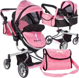 Passeggino 2 in 1 per bambole Princess rosa‑nero