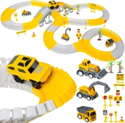 set pista da corsa modulare con auto, 255 pezzi, tema costruzioni