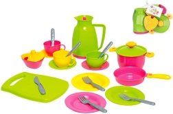 Set colorato di stoviglie per bambini con teiera e tagliere - 24 pezzi