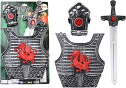 costume da cavaliere con armatura, spada e schiniera per bambini