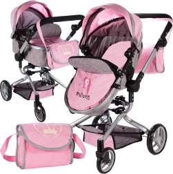 Passeggino 2 in 1 per bambole Princess rosa-grigio