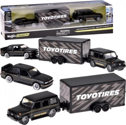set maisto di modelli in metallo 1:64 mercedes-benz g (1988) e bmw m3 e30 con rimorchio