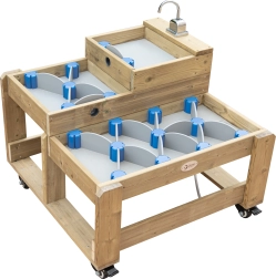 Tavolo d’acqua in legno XL con flusso d’acqua e dighe