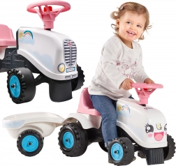 Trattore a pedale Falk Rainbow bianco con rimorchio per bambini da 1 anno