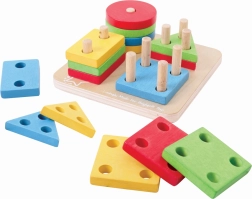 Bigjigs Baby puzzle di inserimento in legno e impilamento di forme colorate sui pioli