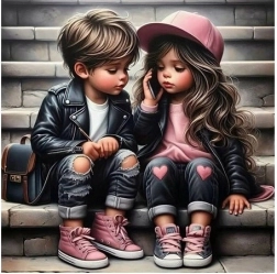 Mosaico diagonale Ragazza e ragazzo sulle scale