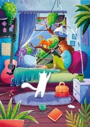 Puzzle ragazza e i suoi gatti 1000 pezzi