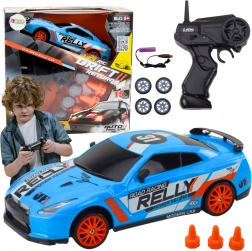 Auto sportivo RC 1:24 blu con ruote intercambiabili