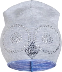 Cappellino primaverile in cotone New Baby con gufo grigio‑viola