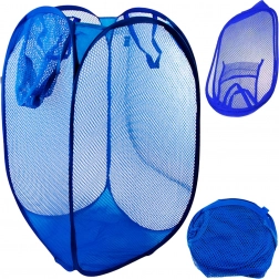Cesto per biancheria pieghevole in rete con tasca, 40 l, blu