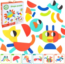 WOOPIE GREEN puzzle Montessori in legno – 40 schemi, 55 pezzi, certificazione FSC